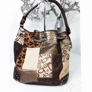 Vintage Bebe🌰90's Y2K| Multicolor Patchwork Leather Fur Bucket Bag